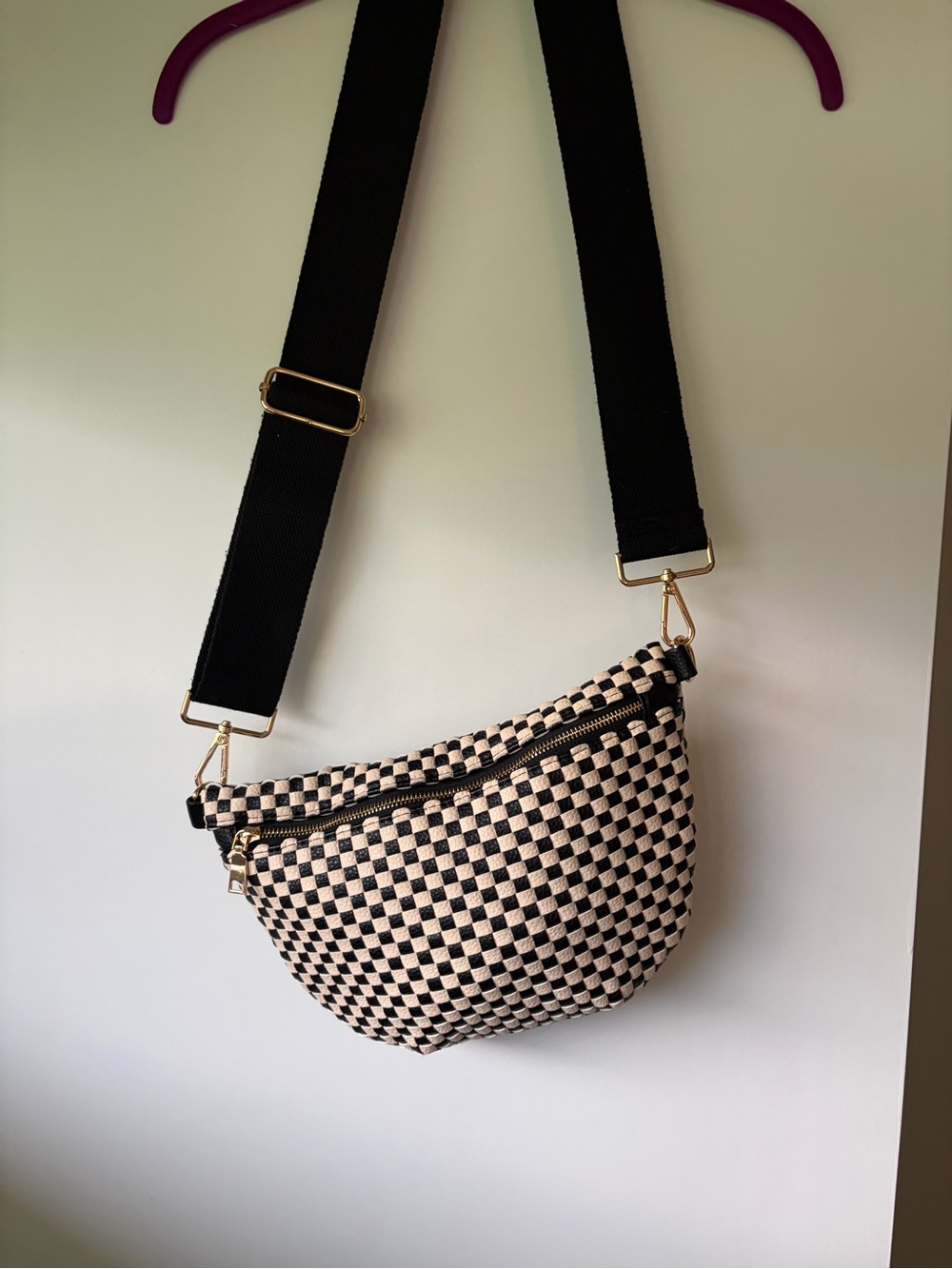 Pretty Simple “Original” Westlyn Woven Bum Bag Checkered Black Crossbody - Picture 2 of 13